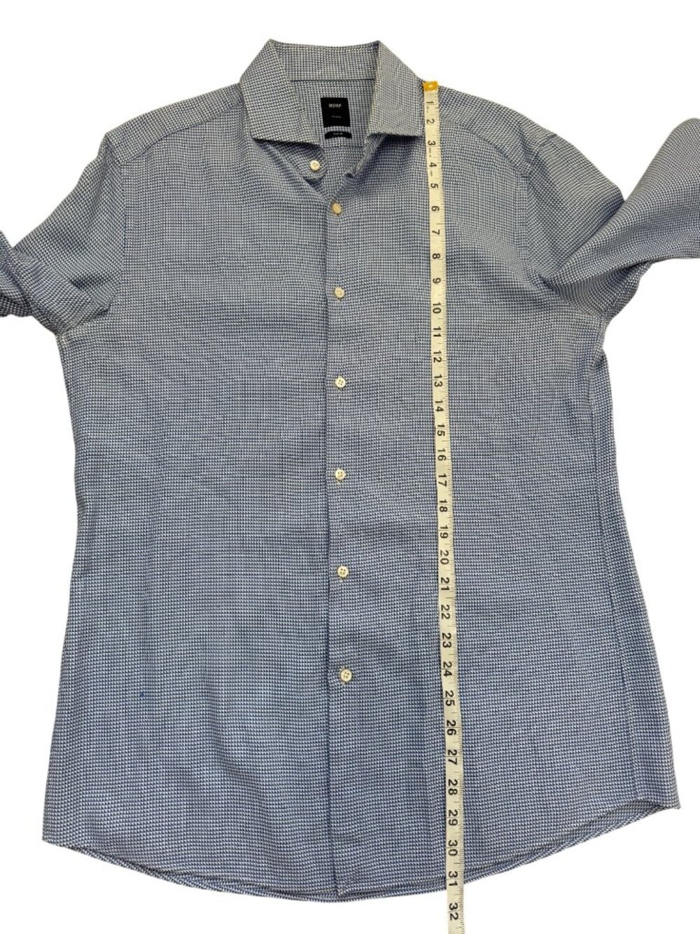Boss Hugo Boss Mens Size 17 Dress Shirt Tailored Slim Fit Blue Check Italy - Picture 6 of 7